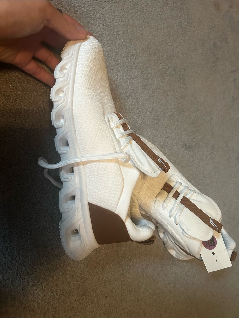Nautica White Knit Sneakers with Brown Pull-Tab - Picture 2 of 5